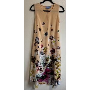 Simply Vera Women's Size S Floral Orange Sleeveless Midi Dress Pockets Cottage